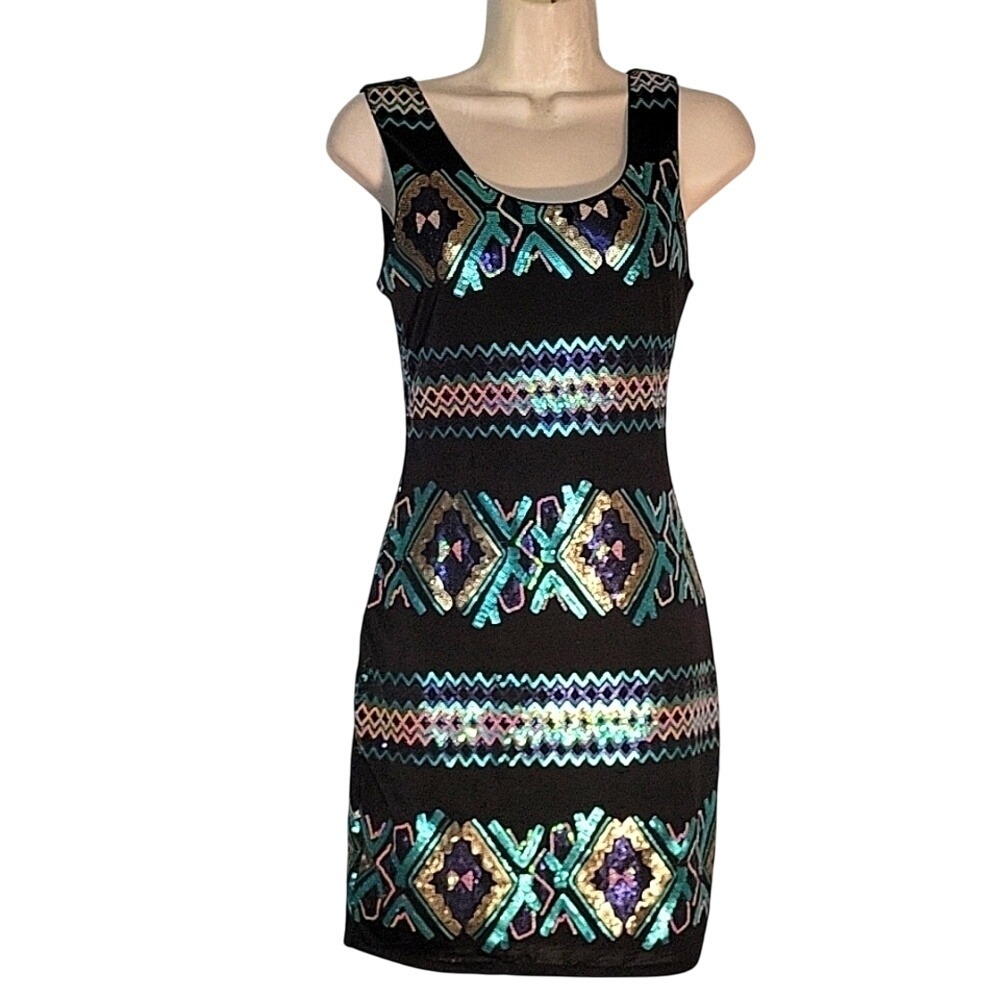CHARLOTTE RUSSE‎ Sequin Party Dress Bodycon Sleeveless Mini Club Dress S Sexy